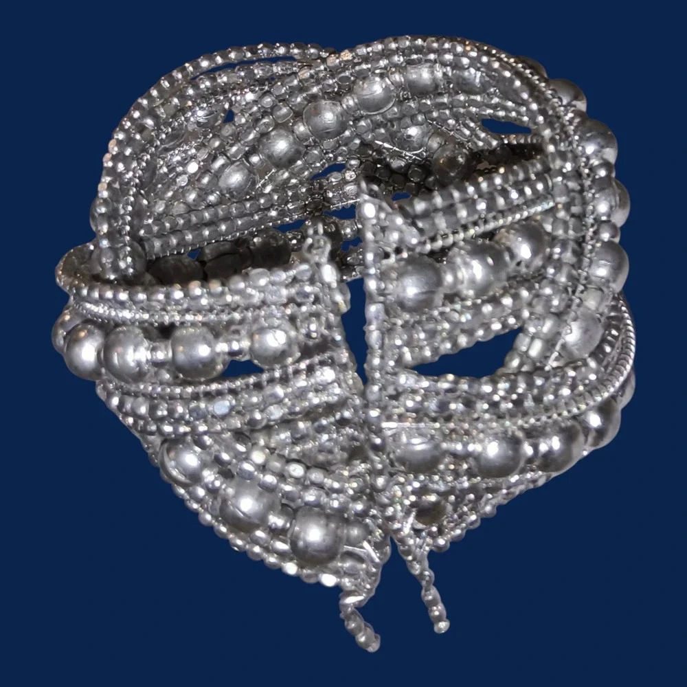 Silver Tone Boho Multi Strand Beaded Cuff Bracelet Wide Statement - Picture 7 of 8